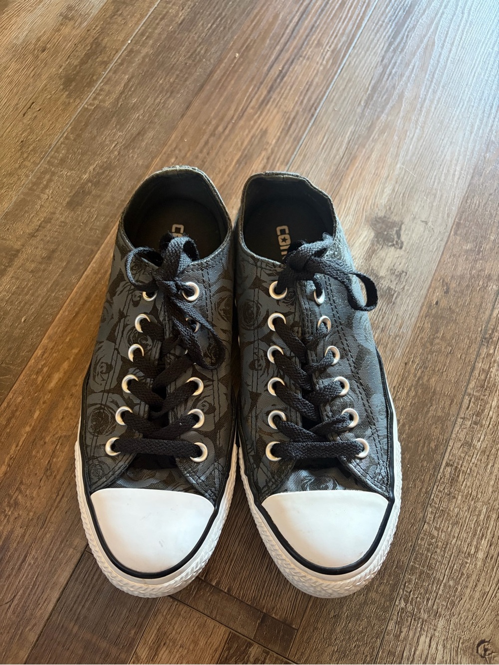 Converse Black Floral Low-Top Sneakers with White Toe Caps